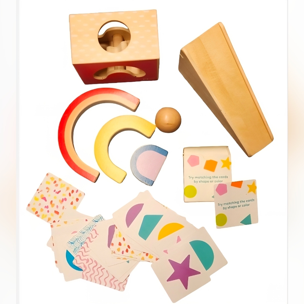 KiwiCo Panda Crate Wooden Montessori Rainbow Toys, Ramp, & Shape Matching Cards